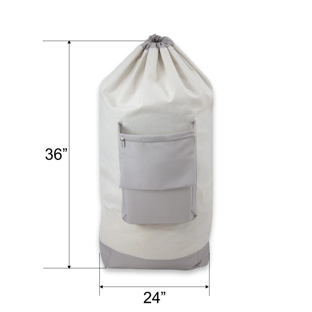 Durable Canvas Laundry Bag with Drawstring and Pocket, 26" x 37"