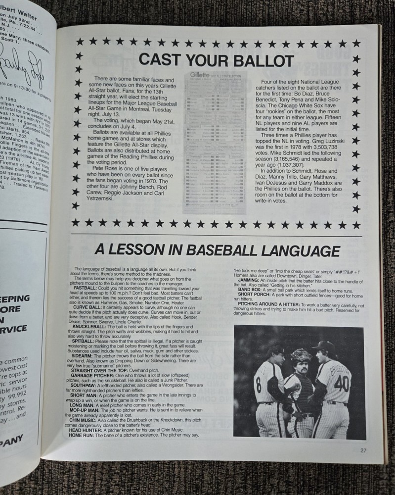 1982 MLB Philadelphia Phillies Program Mike Schmidt Cover 6/8/1982