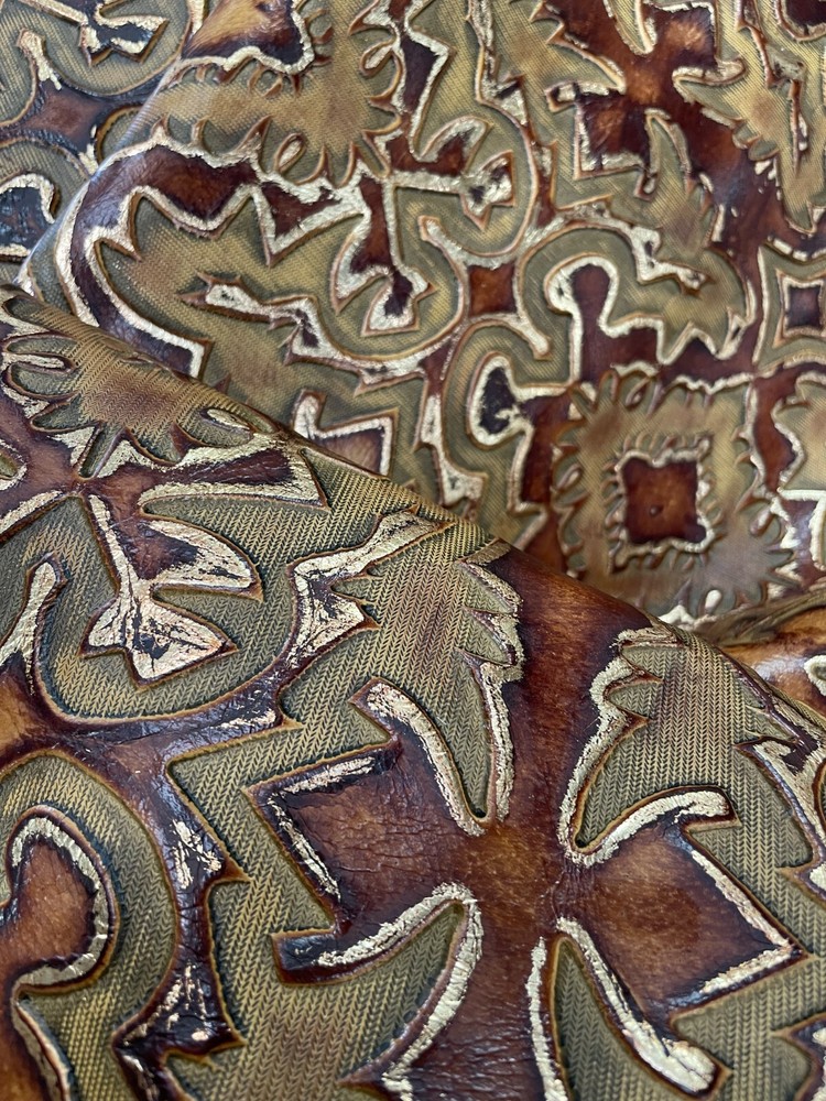 Embossed Leather Laredo Brandy Gilded, Custom Cuts, Leather Sheets Emboss