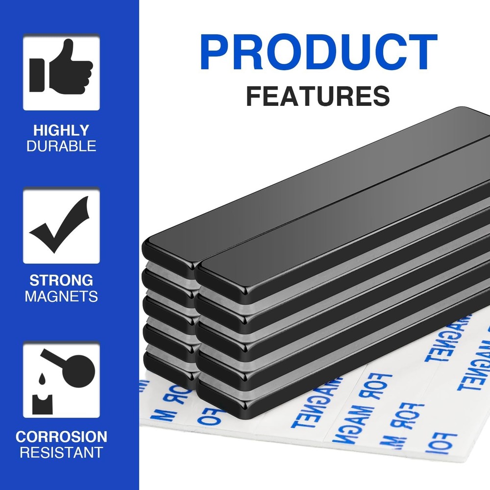 Waterproof Neodymium Magnet Strips - 10 lbs Pull Force for DIY Projects