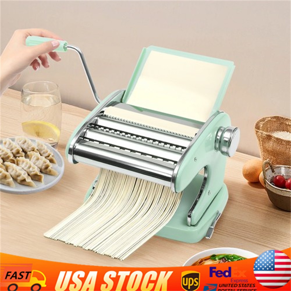 Manual Pasta Maker Machine with Adjustable Thickness Noodle Roller and Cutter