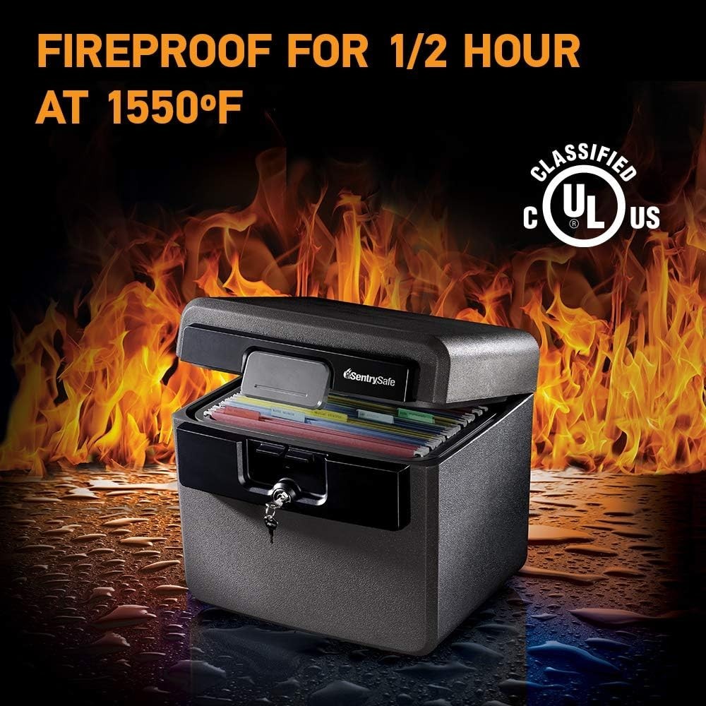 Black Fireproof and Waterproof Safe, File Folder and Document Box with Key Lo...