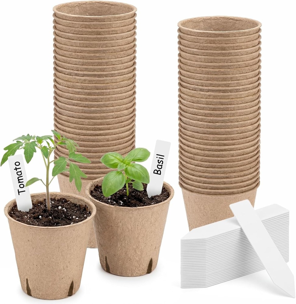 60 Pack 3.15" Peat Pots Biodegradable Seed Starter w/ Plant Labels