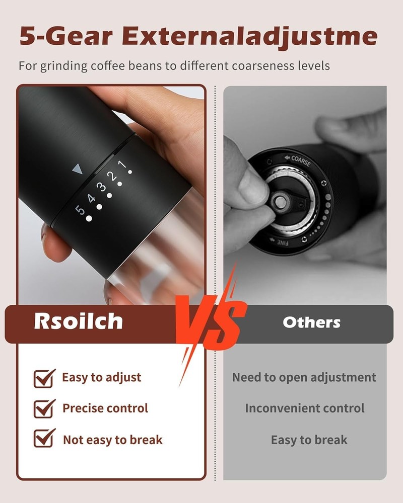 Compact Stainless Steel Coffee Grinder for Home and Camping - Silent & Efficient