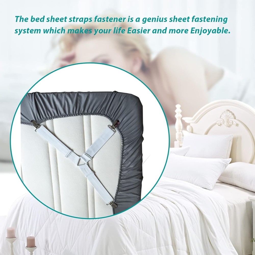 Bed Sheet Holders Straps Heavy Duty Elastic Fasteners for Fitted Sheets