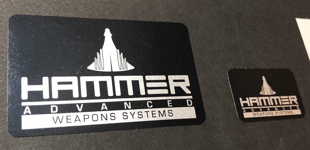 • HAMMER ADVANCED WEAPONS SYSTEMS • 3" METALLIC SILVER PROP DECALS • IRON MAN •