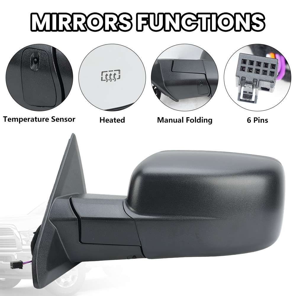 Mirror Driver Left Side Heated Temperature Sensor For Dodge Ram 1500 2013-2018