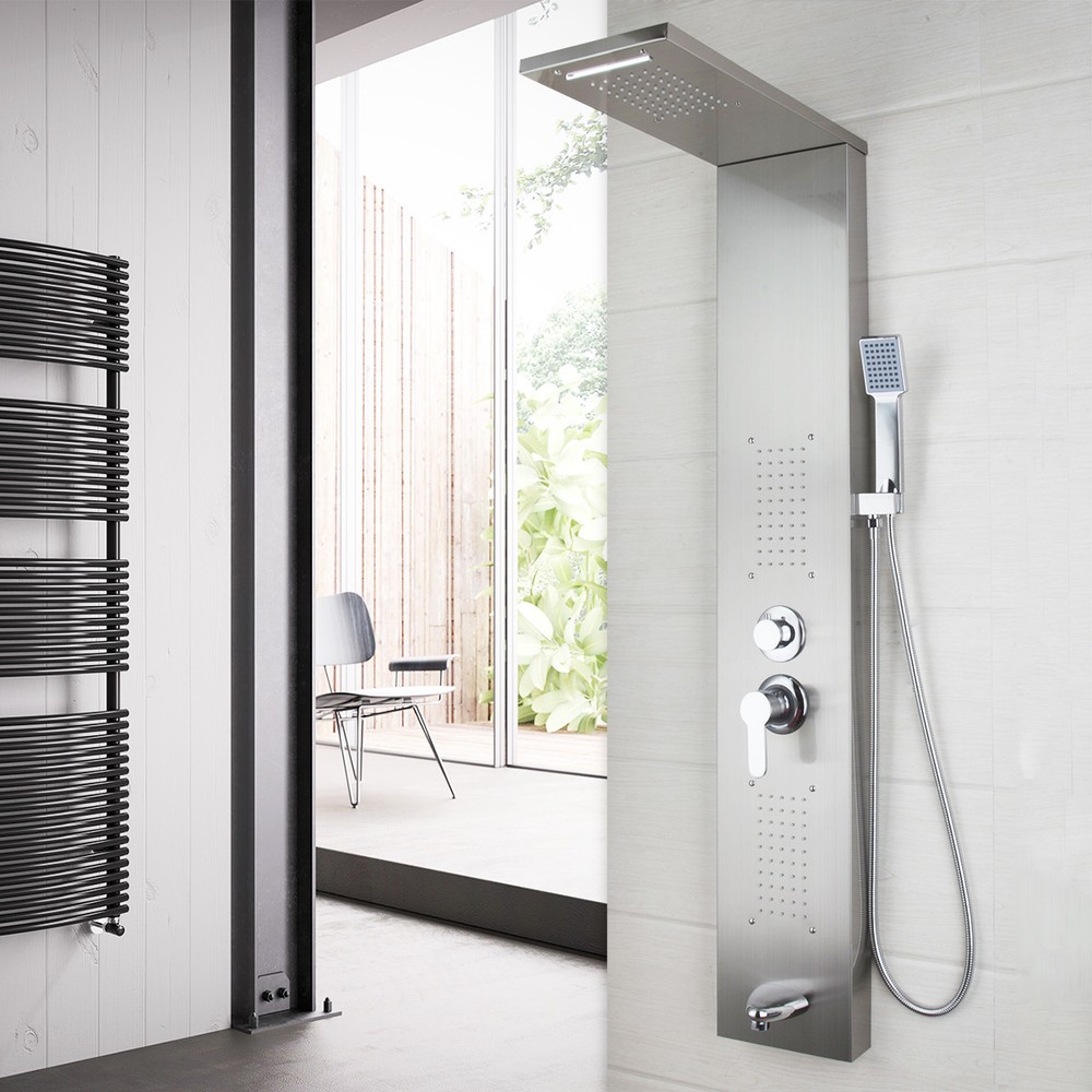 Bathroom Multi Function Shower Panel with Handshower Spary Wall Mount Tap Nickel