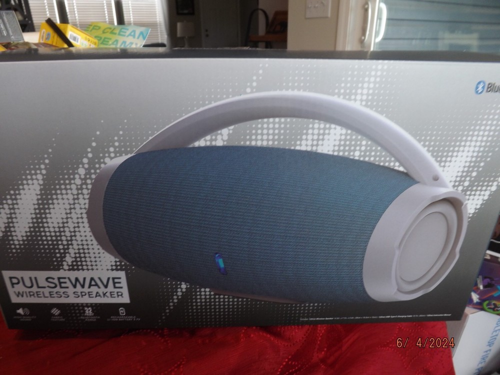 PulseWave BlueTooth Wireless Speaker--Blue/Grey--NIB