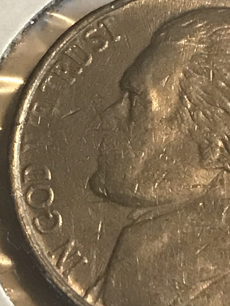 1996P Jefferson Nickel Clogged Die Error