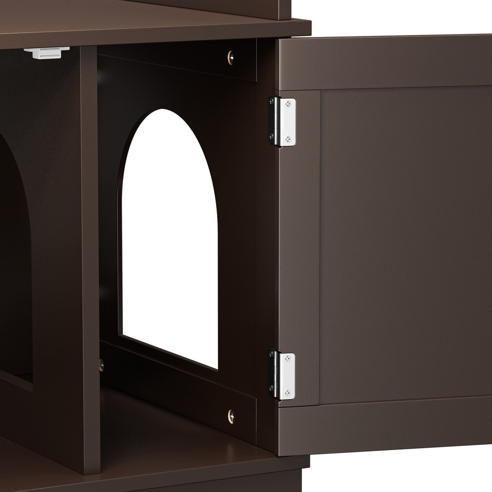 Cat Washroom Litter Box Cabinet Storage Bench Side Table with Doors Light Brown