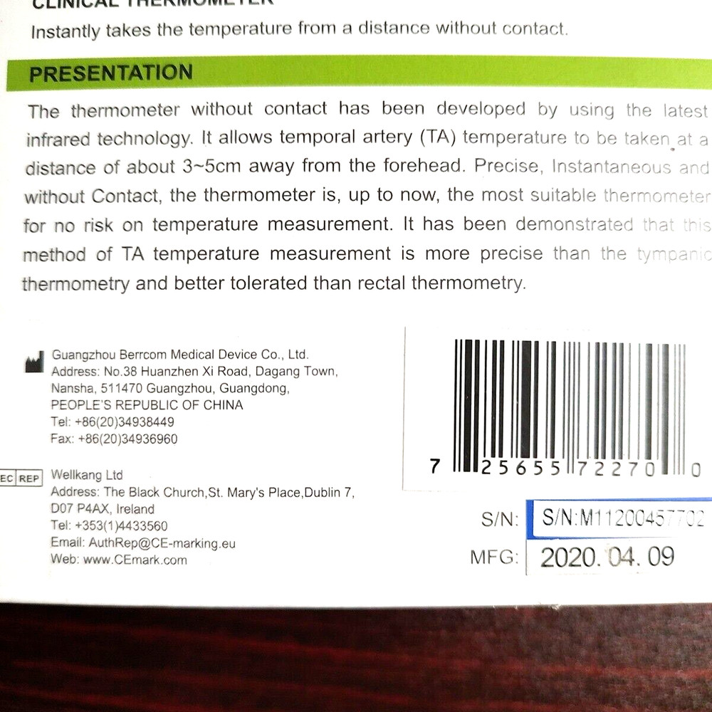 Berrcom Infrared Forehead Thermometer JXB 178 NonContact 1 Second Testing