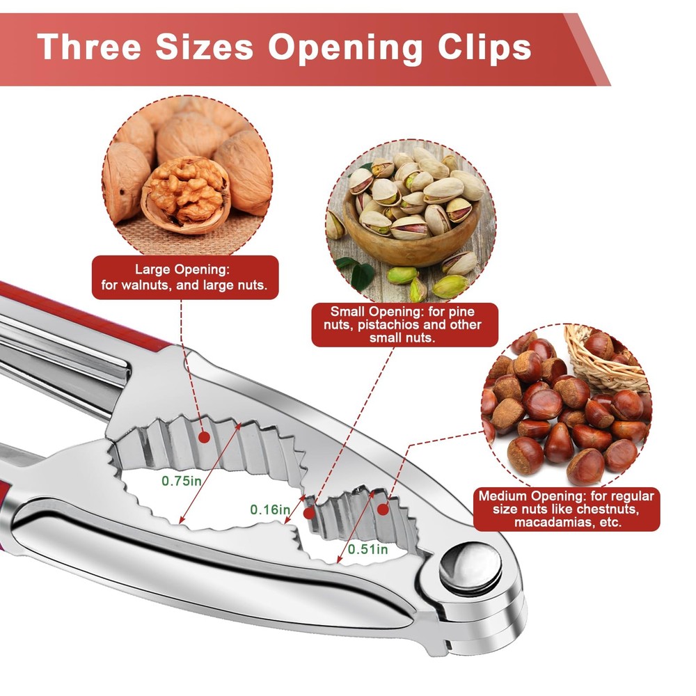 4 Pcs Walnut Cracker Tools, Windspeed Nut Crackers Three Opening Clips Red