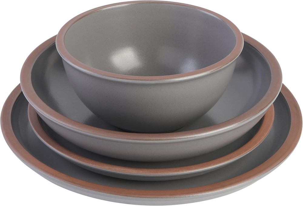 Lagos Coupe Dinnerware Set Service 4 16pcs Grey Grey Double Bowl)