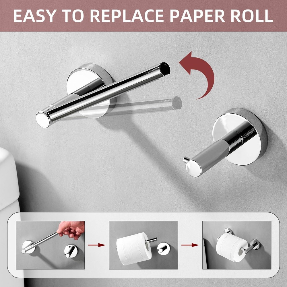 Chrome Bathroom Accessories, Polished Silver Bathroom Hardware Set Includes D...