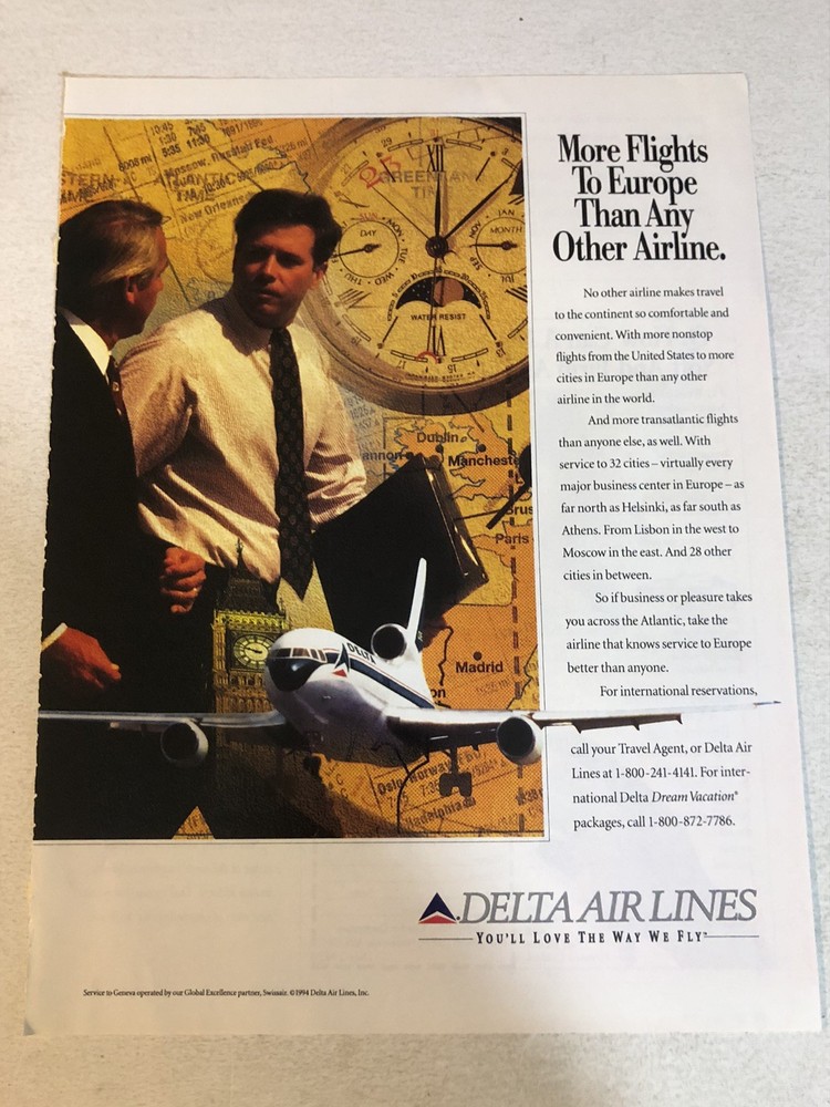 1994 Delta Airlines Vintage Print Ad Advertisement pa20