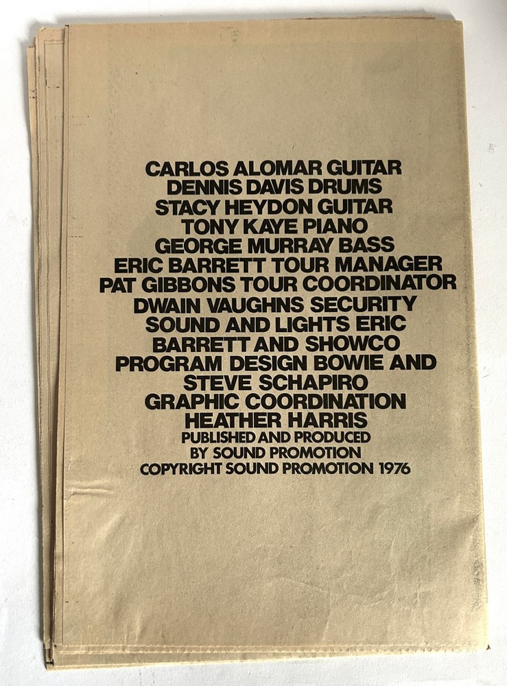 David Bowie Isolar 1 Thin White Duke Tour 1976 U.S Programme + envelope and Gu