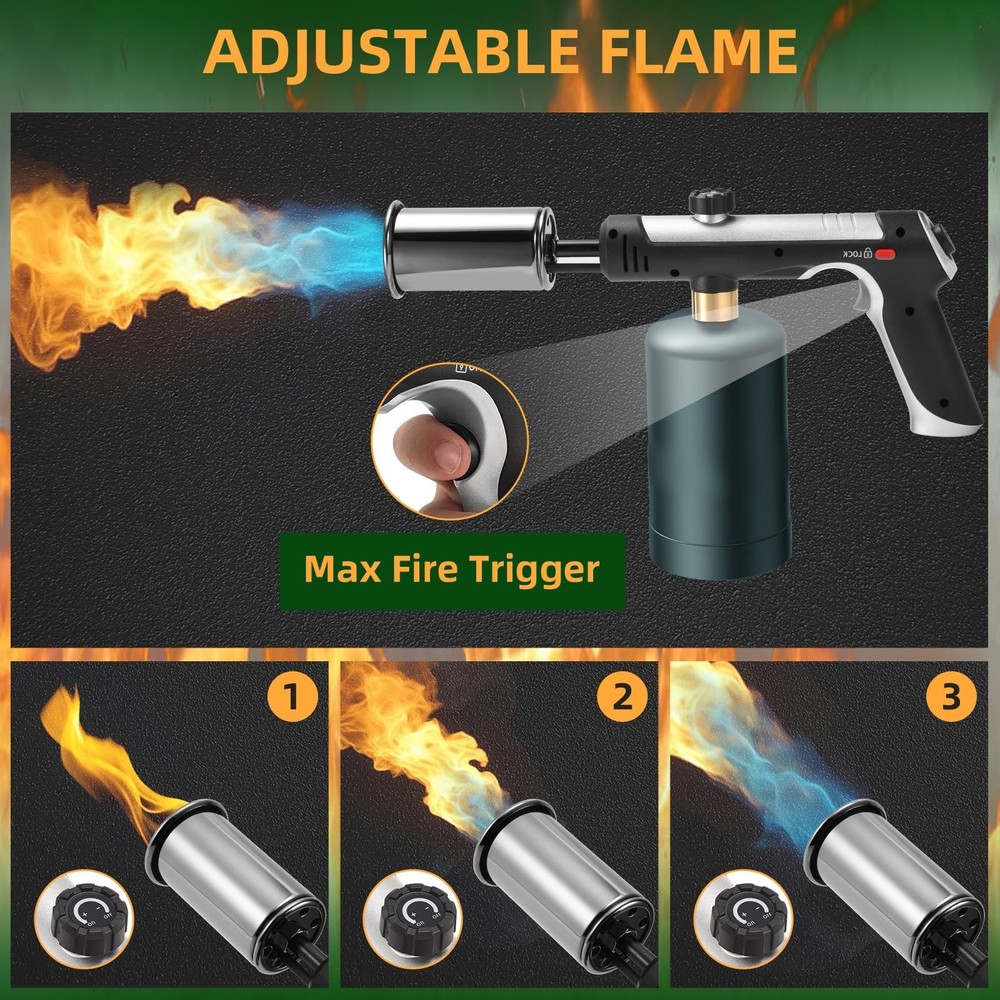 Powerful Propane Torch with One-Touch Max Fire, Adjustable Kitchen Torch with...
