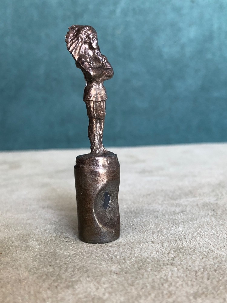 Miniature Standing Indian Chief Pipe Tamper, Solid Fine Pewter