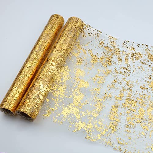 Snowkingdom 2 Pieces Table Runner, Sequin Glitter Foil 2pcs（9ft each） Gold