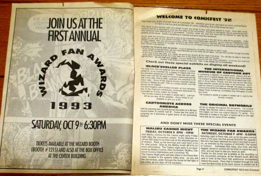 1993 Comicfest Philadelphia Pa Program Lot 6W