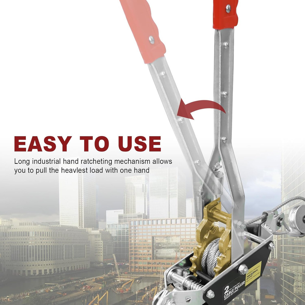 T32052 Come-Along Double Gear Hand Cable Puller with 2 Hooks: 2 T