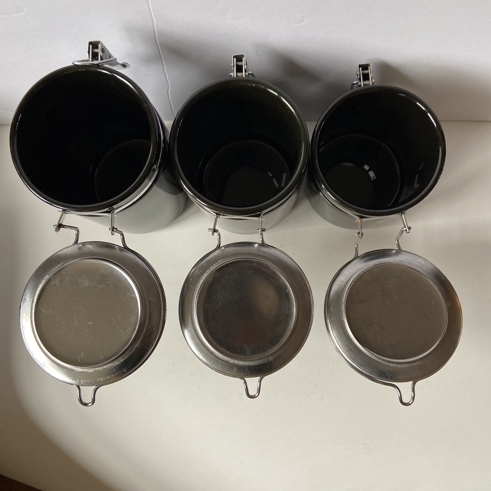 3 Piece Ceramic Alco Industries Black Kitchen Canisters