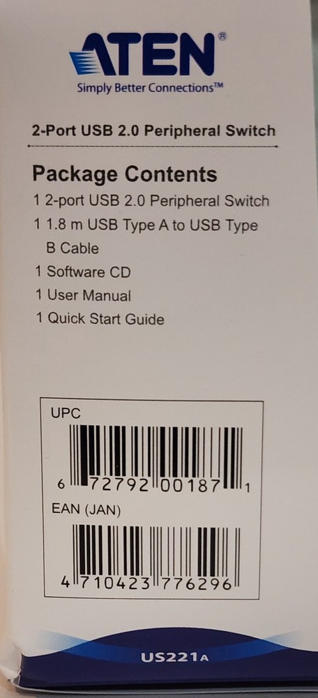 Item # US221A - L-COM - ATEN 2 Port USB 2.0 Peripheral Switch