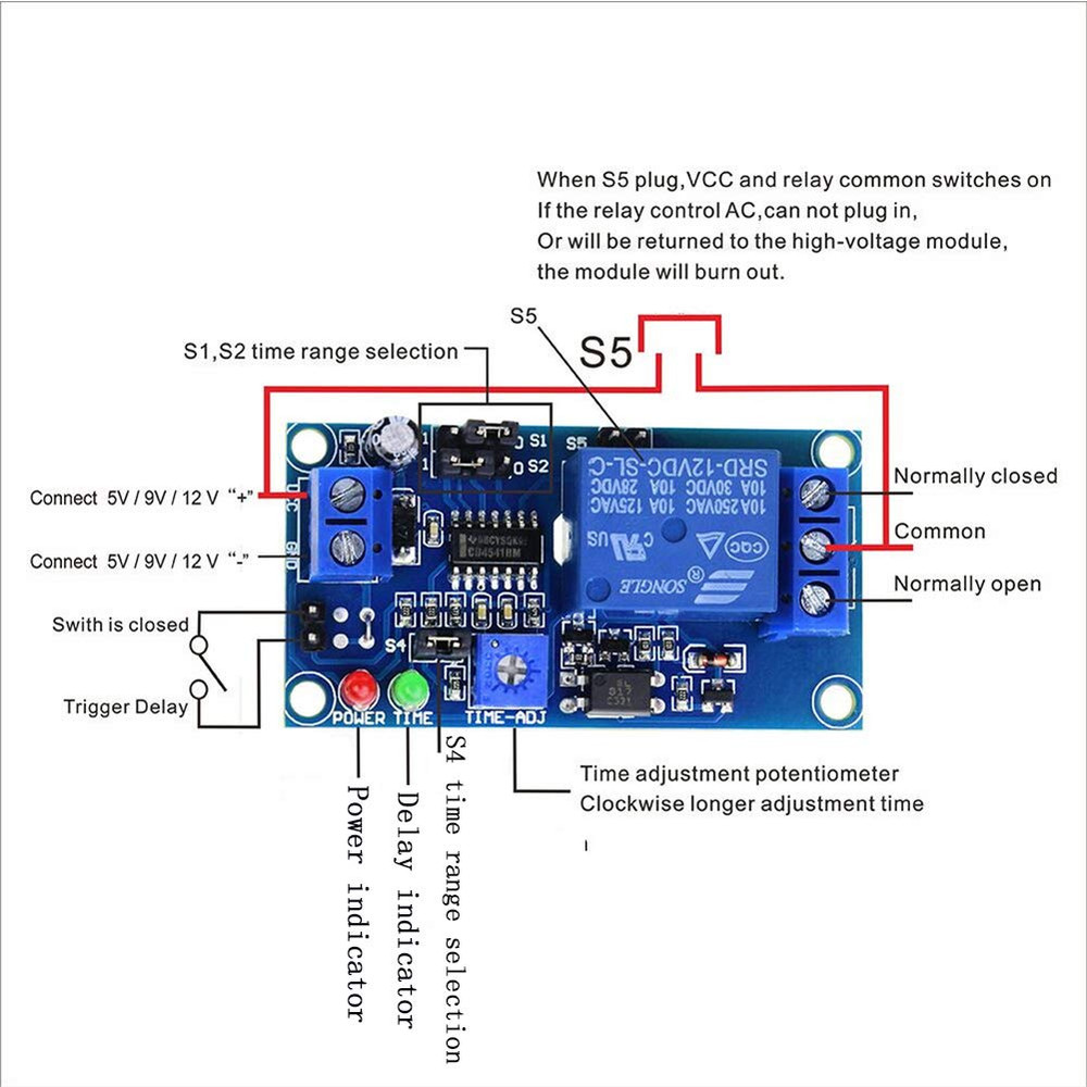 2PCS DC 12V Delay Relay Switch Turn on off Switch Module with Time Timer Timing