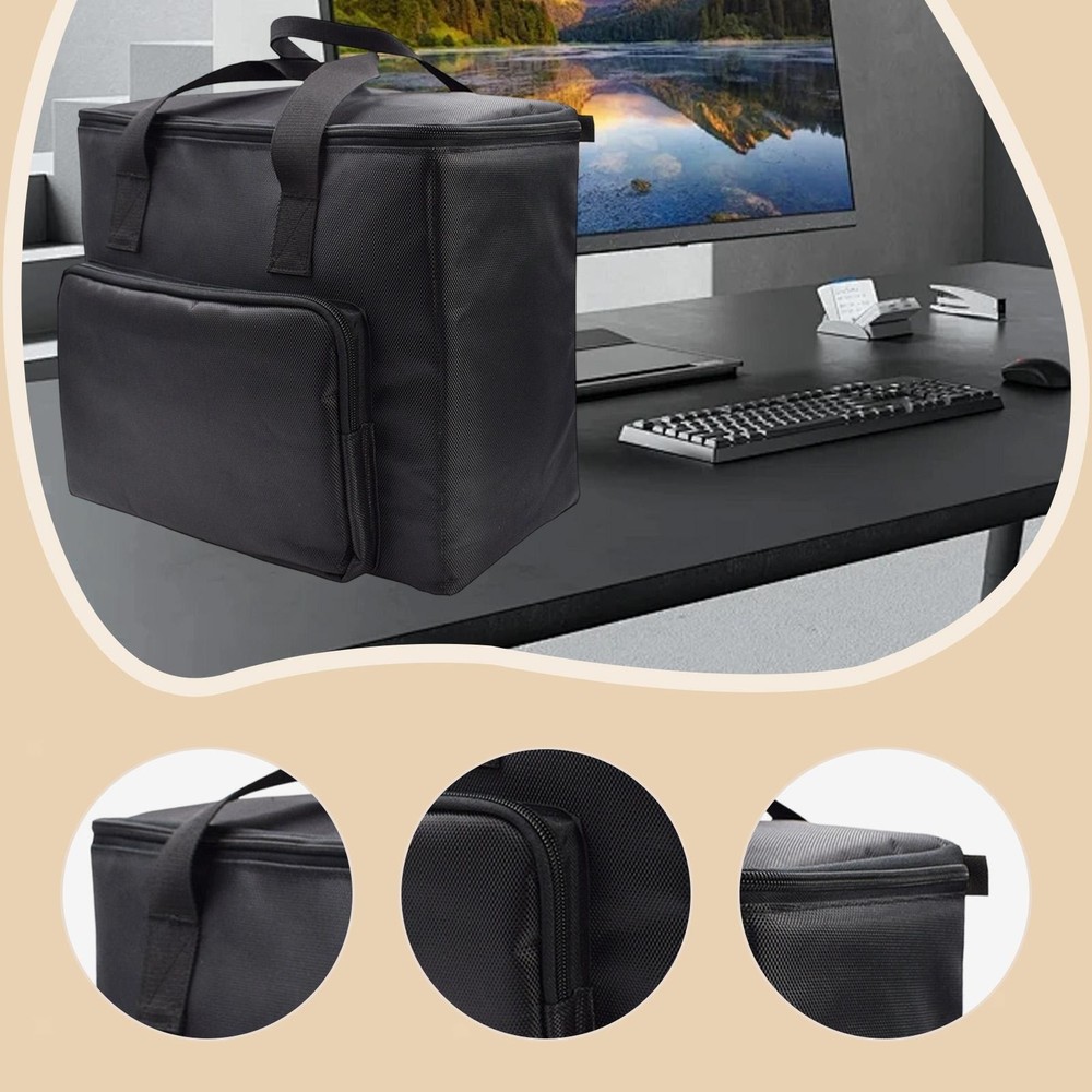 Desktop Computer Tower Travel Tote Bag Scratch Resistant Black Oxford Cloth
