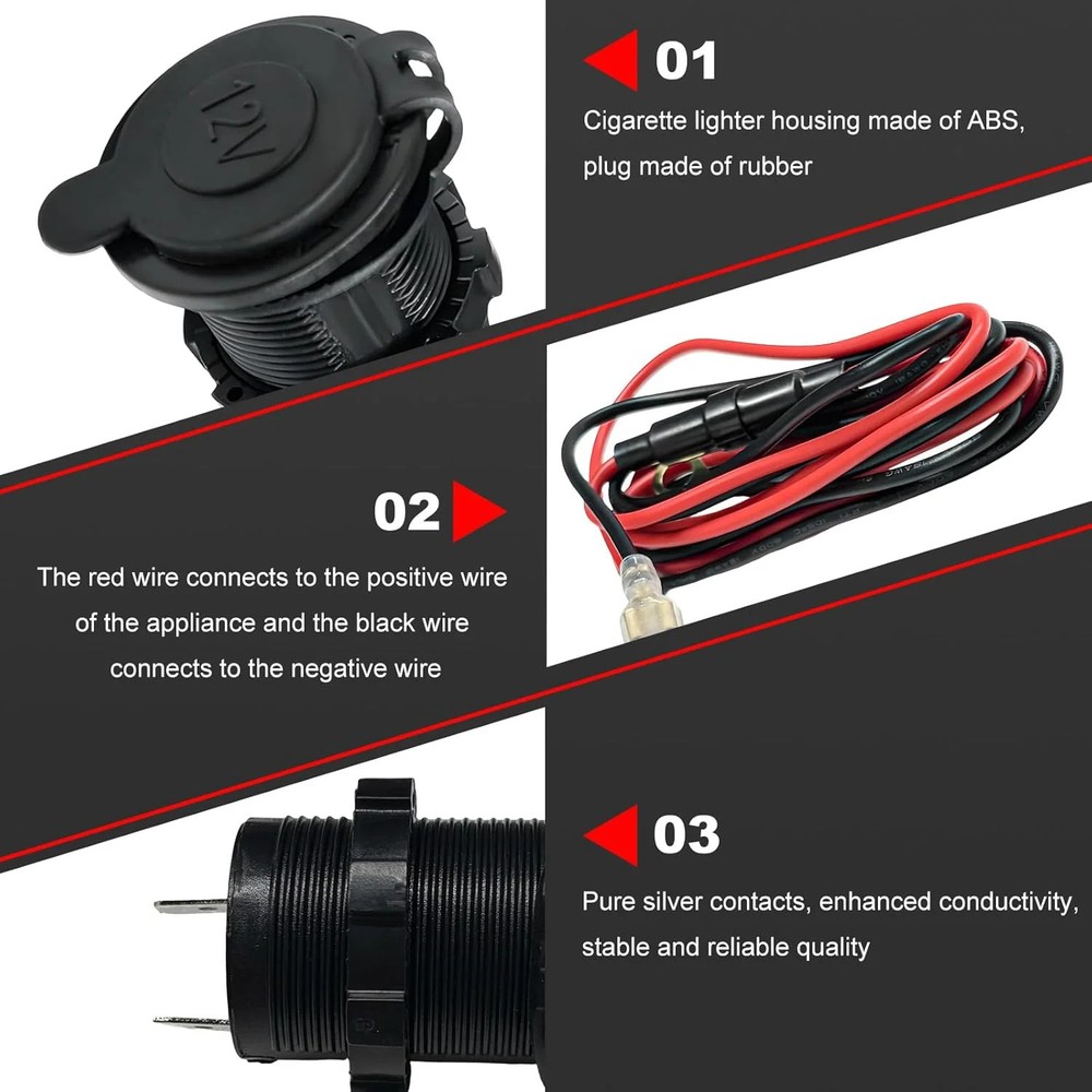 2PCS 12V Car Cigarette Lighter Socket, Waterproof Plug Cigarette Lighter Outlet