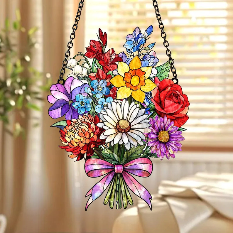Custom Birth Flower Suncatcher Acrylic Personalized Gift