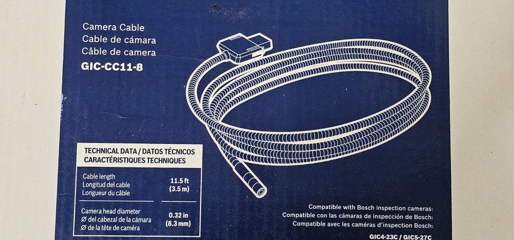 BOSCH Inspection Camera Cable 12ft & 5ft, GIC-CC5-8 & GIC-CC11-8 Bundle - NEW