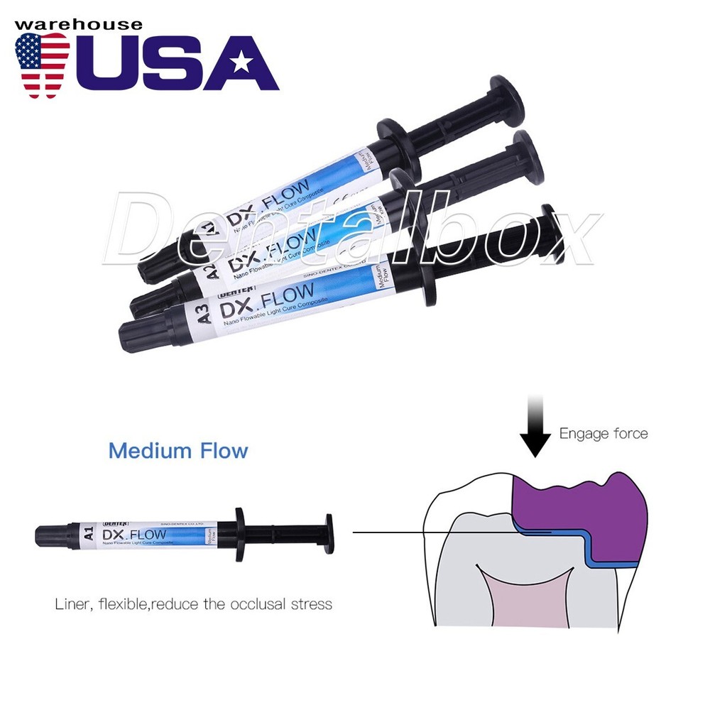 DENTEX Dental Flowable Light Cure Composite Medium Flow A1 A2 A3 Shade