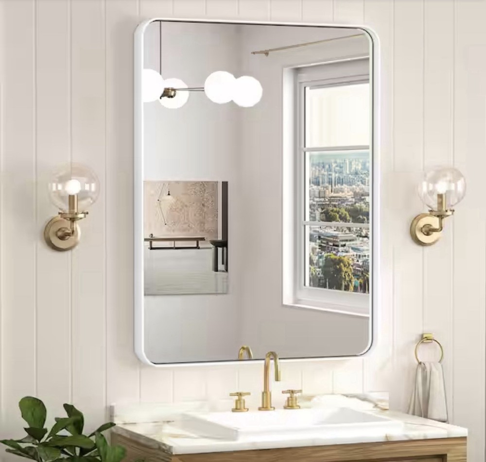 KeonJinn 24x36 Modern Rectangular White Aluminum Bathroom Vanity Mirror