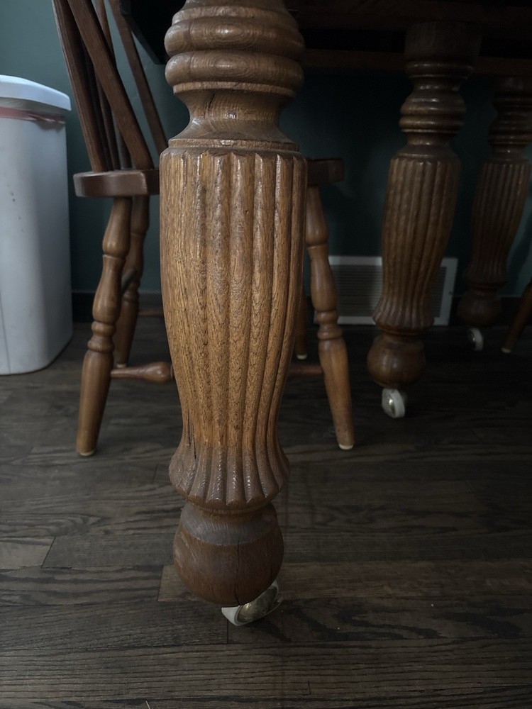 Antique Solid Wood Dining Table on Casters – Turned Legs – Pickup Only