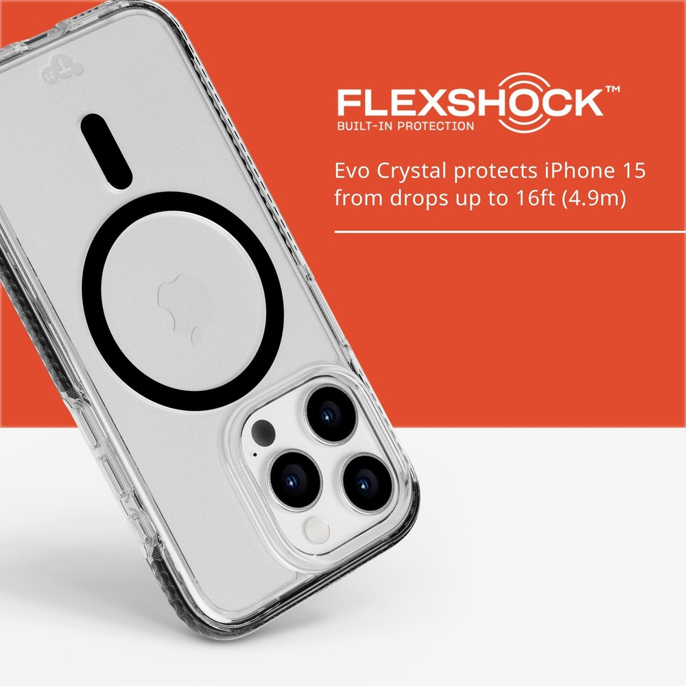 Tech21 Evo Crystal Case for iPhone 15 Pro - MagSafe Compatible - 16ft Drop Prot