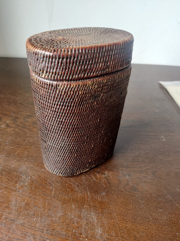 Superb Antique Japanese Wicker Ware Container Lidded Storage Box