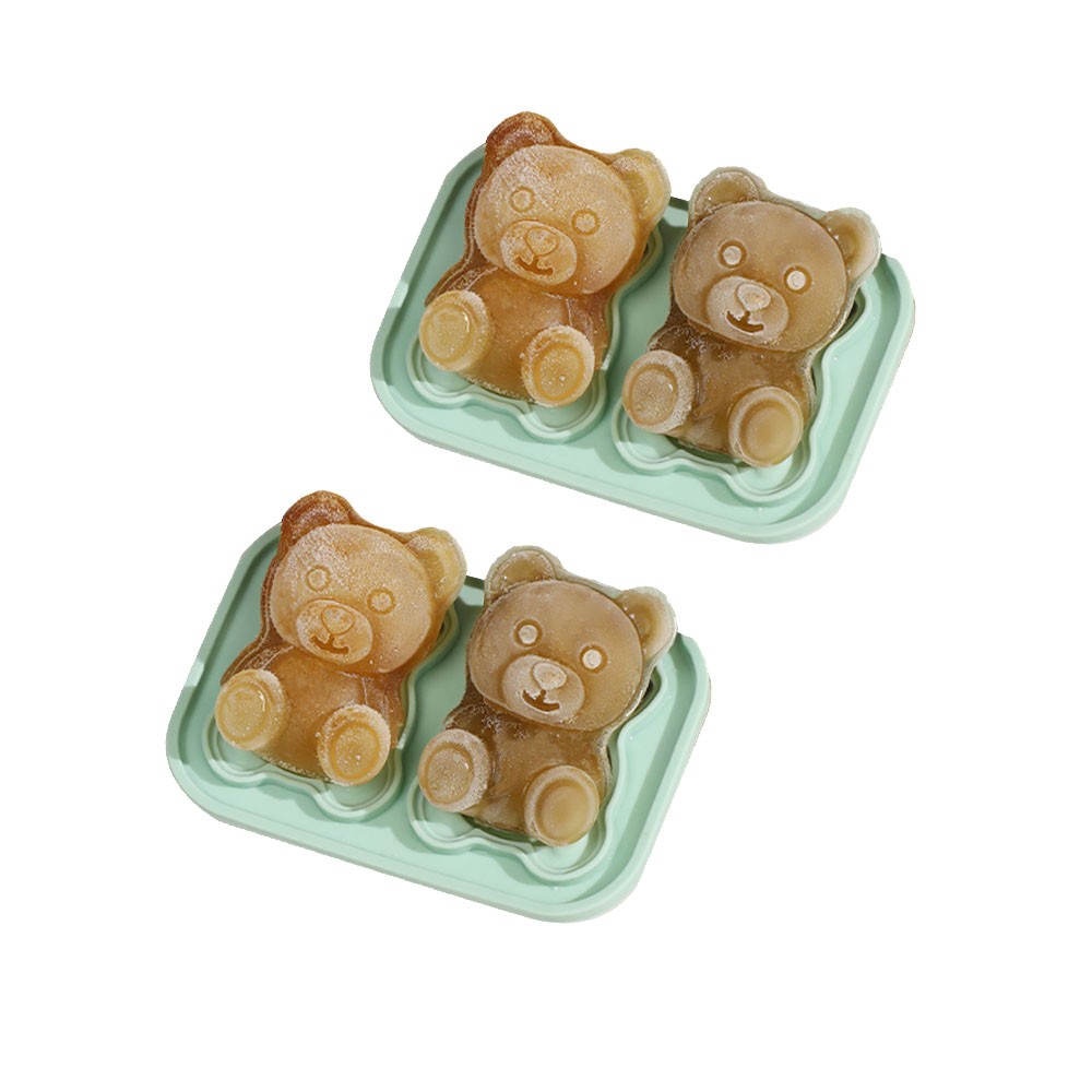 2pcs Cute Bear Shape Ice Cube Mold 2-hole Silicone Ice Tray Bear Ice Cube