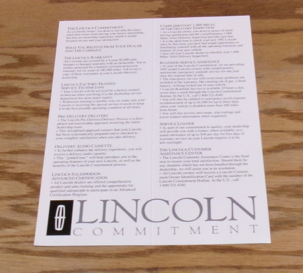 Original 1992 Lincoln Commitment Sales Brochure 92