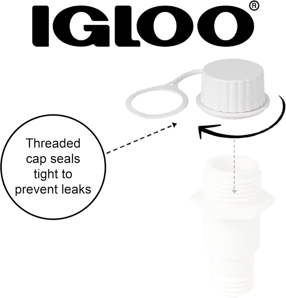 Cooler Threaded Drain Plug Caps with Plastic Tether 20049 White Small