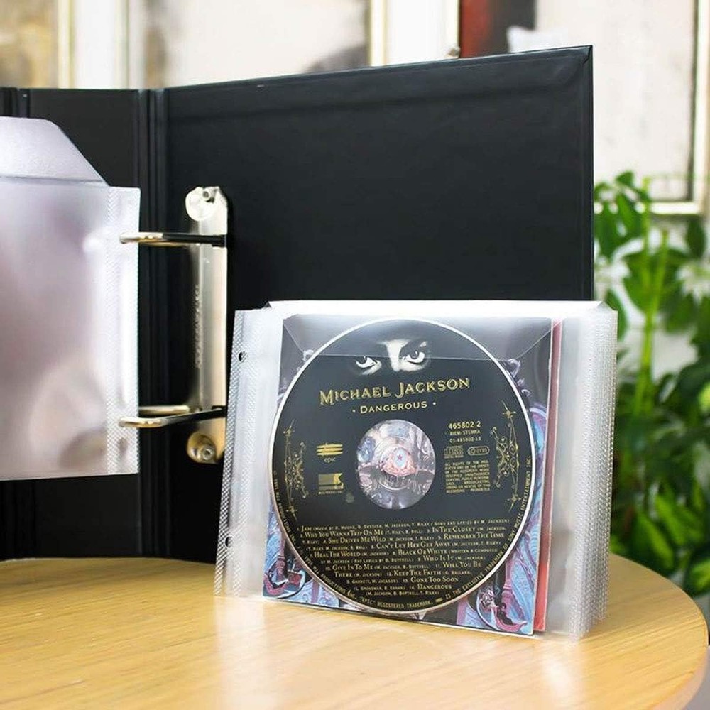 CD Storage Bundle Pack – 100 Transparent Protective CD Sleeves & 4 Black 2-Ring