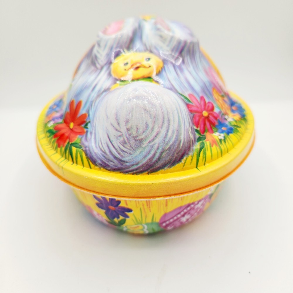 VTG Easter Kitsch Bunny On Nest Chicks Candy Container Lid Basket Egg Decor 9"