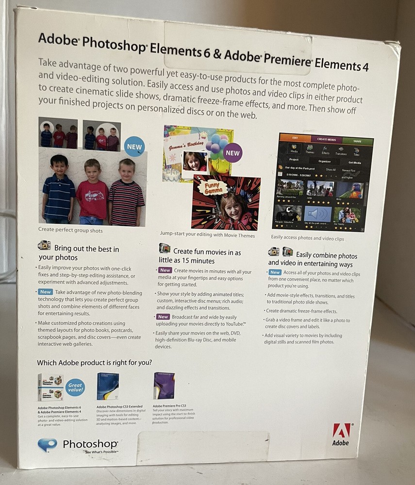Adobe Photoshop Elements 6 PC Retail Big Box W/ Manual & Inserts + Studio Tech