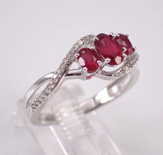 2.30Ct Oval Cut Lab-Created Ruby Three Stone Engagement Ring White Gold Plated