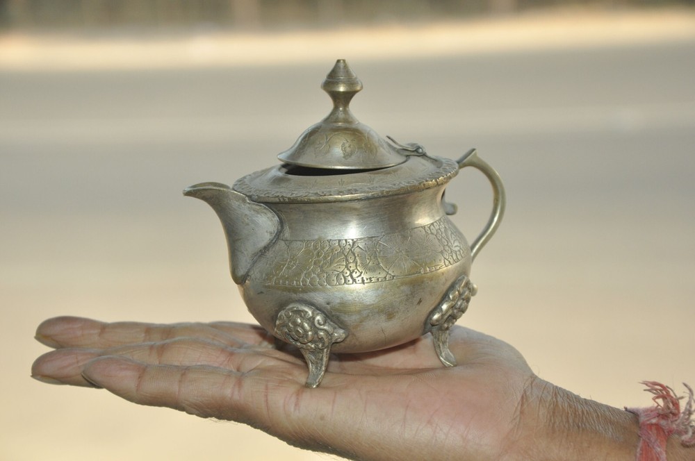 Vintage Brass Handcrafted Engraved Solid Small Tea Kettle/Cup