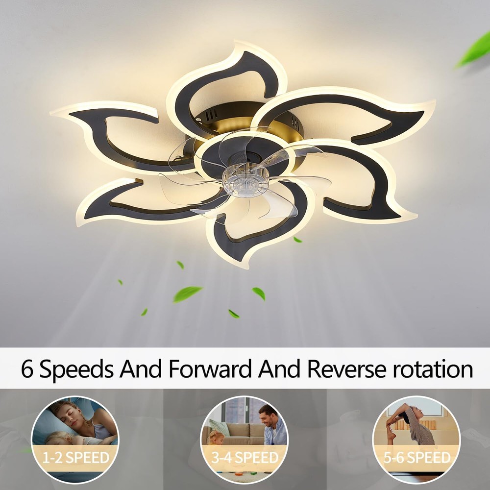 Black Ceiling Fan with Lights, 35" Modern Light 35"-Black
