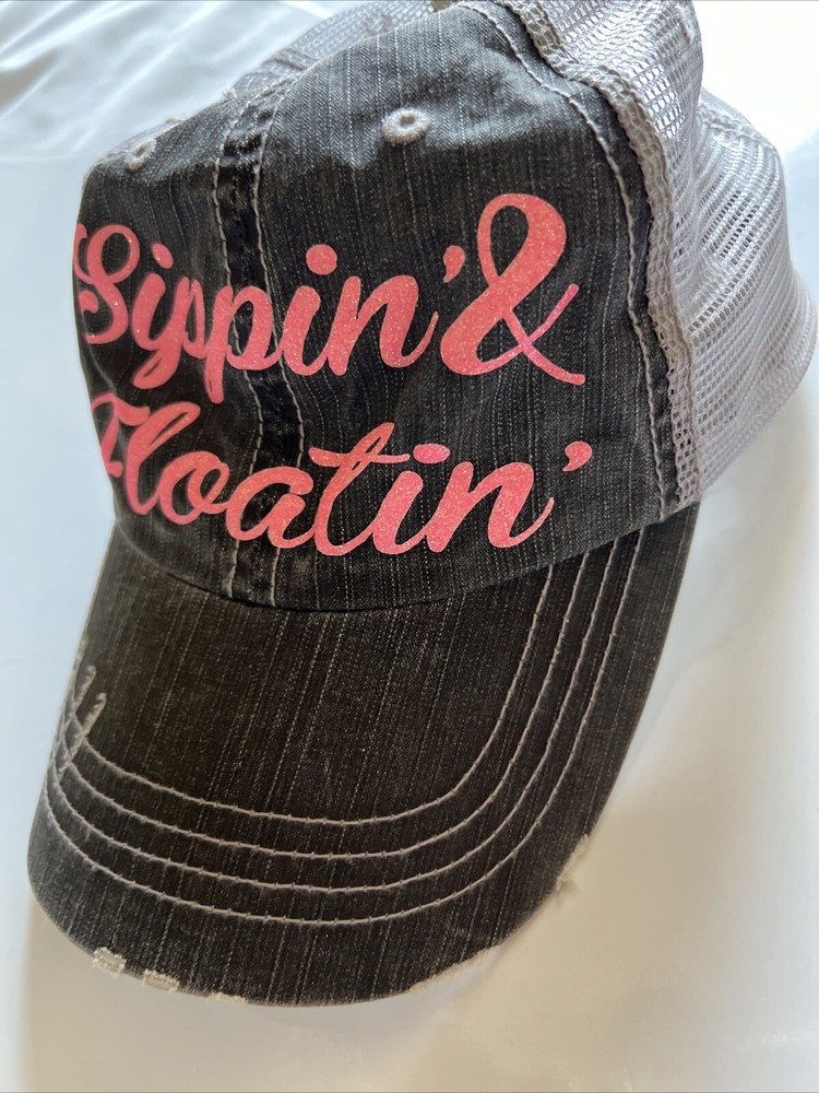 Sippin’ & Floatin’ Gray Distressed Baseball Cap Hat O/S