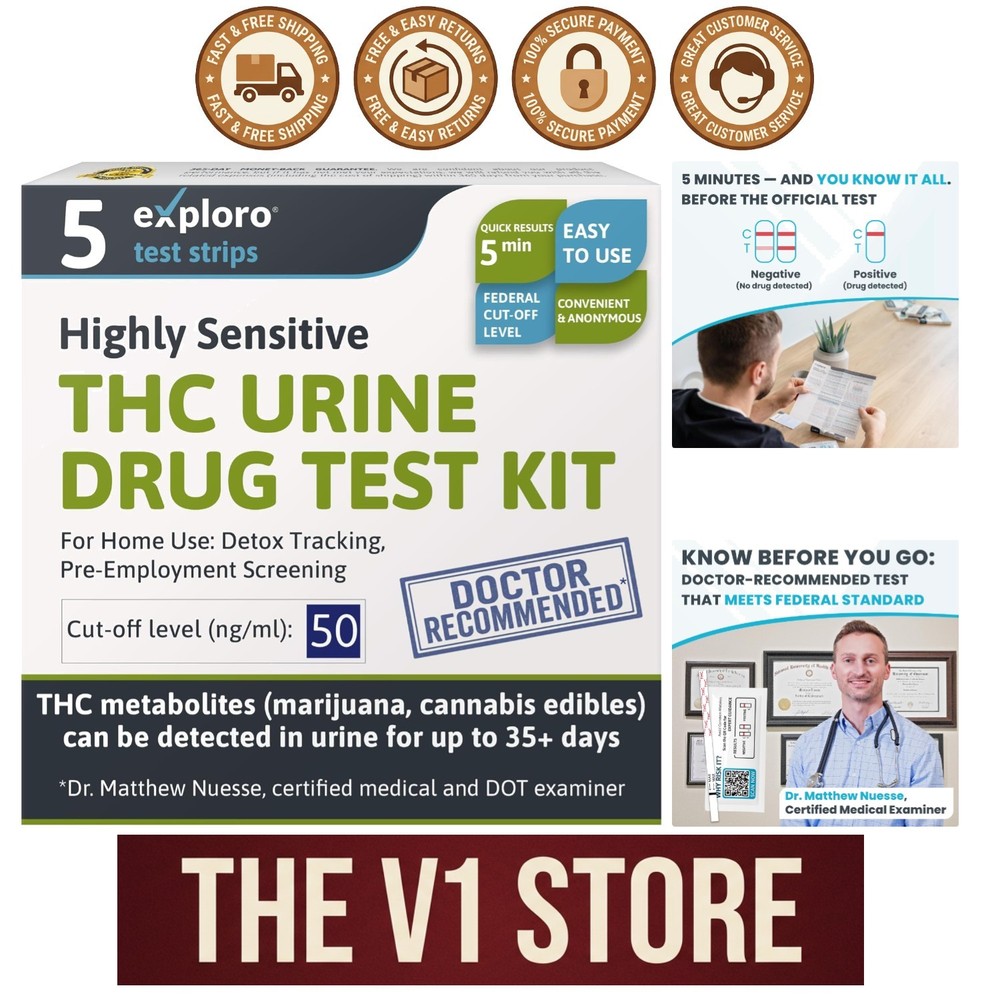 Highly Sensitive THC  Strips – 5 Pack for Home Use, Results in 5 Minutes
