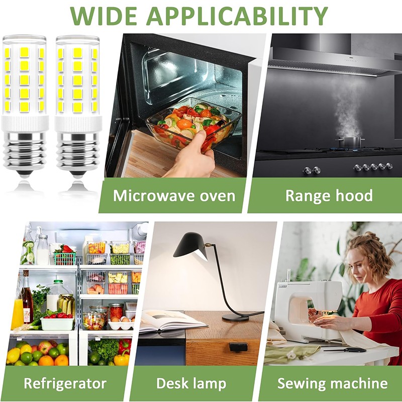 2Pcs E17 LED Bulb 4W Microwave Oven Light Dimmable Daylight White 6000K Light